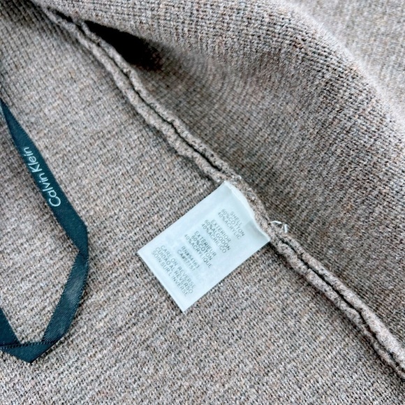 Calvin Klein Women's sz M Taupe/Black Open Front Knit Cardigan Faux Leather Trim - Picture 8 of 13